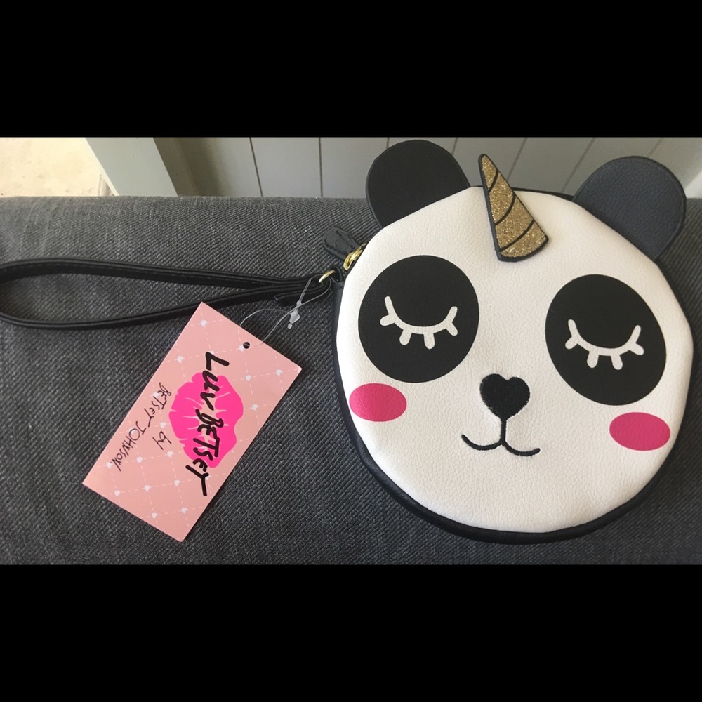 Cute Betsy Johnson Panda Unicorn Wristlet
